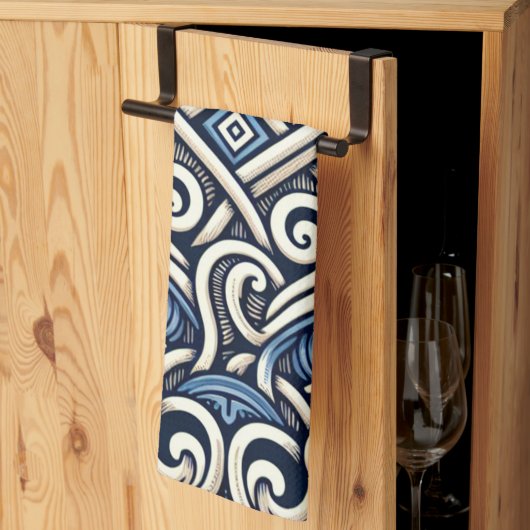 Modern Grieks blauw-wit patroon Theedoek (Derde Gevouwen)