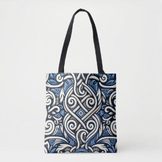 Modern Grieks blauw-wit patroon Tote Bag