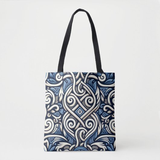 Modern Grieks blauw-wit patroon Tote Bag (Voorkant)