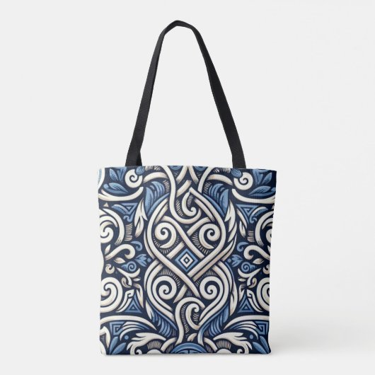 Modern Grieks blauw-wit patroon Tote Bag (Achterkant)