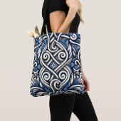 Modern Grieks blauw-wit patroon Tote Bag (Dichtbij)