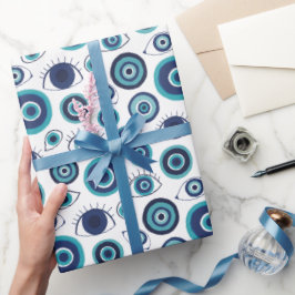 Modern Grieks Evil Eye Patroon Wrapping Paper Cadeaupapier