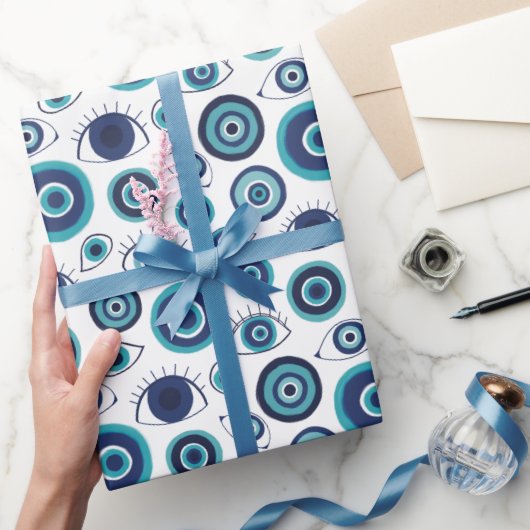 Modern Grieks Evil Eye Patroon Wrapping Paper Cadeaupapier (Geschenken)