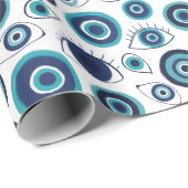 Modern Grieks Evil Eye Patroon Wrapping Paper Cadeaupapier (Rol Hoek)