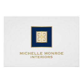 Modern Grieks Sleutel Goud/Navy Blauw Logo Downloa Perfect Poster