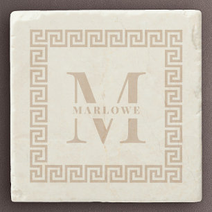 Modern Grieks sleutelmonogram Lijst Elegant Blush Stenen Onderzetter