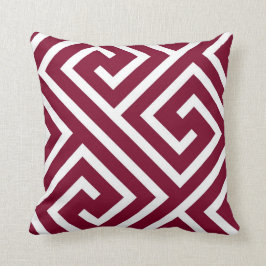 Modern Grieks sleutelpatroon in Cranberry en White Kussen