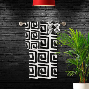 Modern Griekse sleutel zwart en wit patroon Bad Handdoek
