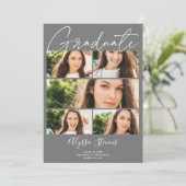 Modern grijs 6 foto's raster collage afstuderen aankondiging (Staand voorkant)