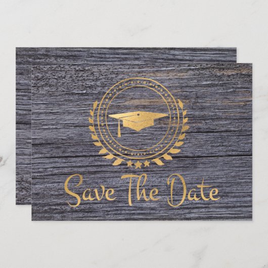 Modern grijs Afstuderen bespaart de datum waarop G Save The Date (Voorkant / Achterkant)