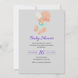 Modern grijs Baby showers Kaart met Baby Boy