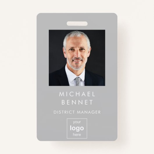 Modern Grijs Bedrijfsfoto ID Badge (Voorkant)
