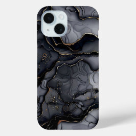 Modern grijs Blackgold Marble Monogram Gepersonali iPhone 15 Case