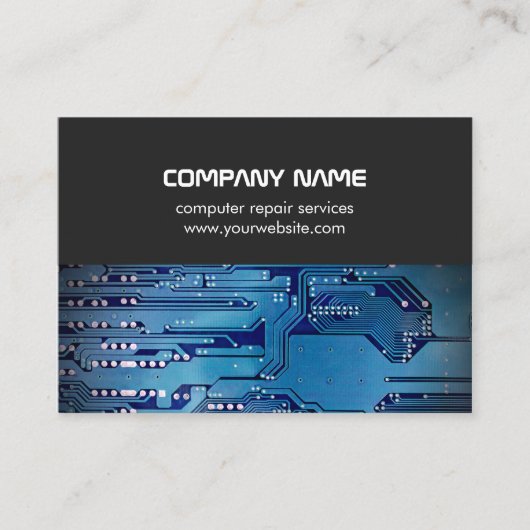 Modern grijs blauw circuit board computer reparati visitekaartje (Voorkant)