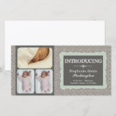 Modern grijs blauwgroen bloemen foto baby aankondi aankondiging (Voorkant / Achterkant)