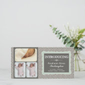 Modern grijs blauwgroen bloemen foto baby aankondi aankondiging (Staand voorkant)