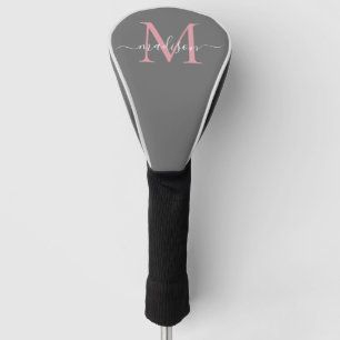 Modern Grijs Blush Roze Monogram Girly Chic Script Golfheadcover