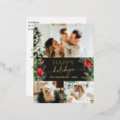 Modern grijs botanisch blad 3 foto folie feestdagen briefkaart (Voorkant / Achterkant)