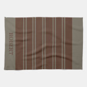 modern grijs & bruin strepenpatroon monogram naam theedoek (Horizontaal)