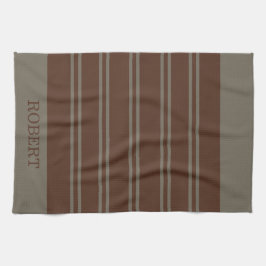 modern grijs & bruin strepenpatroon monogram naam theedoek