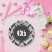 Modern grijs chevron geometrisch patroon monogram papieren bordje (Feest)