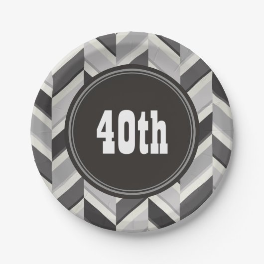 Modern grijs chevron geometrisch patroon monogram papieren bordje (Voorkant)
