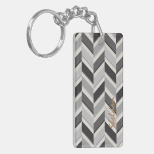 Modern grijs chevron geometrisch patroon monogram sleutelhanger