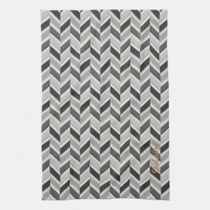 Modern grijs chevron geometrisch patroon monogram theedoek