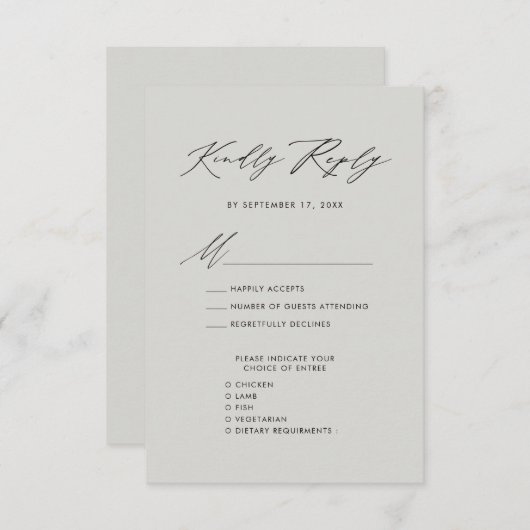 Modern Grijs Elegant Script Minimalistisch Bruilof Informatiekaartje (Voorkant / Achterkant)