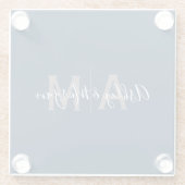 Modern grijs en blauw koppelmonogram glazen onderzetter (Achterkant)