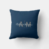Modern grijs en blauw koppelmonogram kussen (Achterkant)