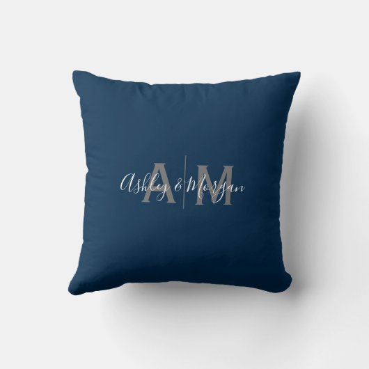 Modern grijs en blauw monogram voor koppels kussen (Achterkant)