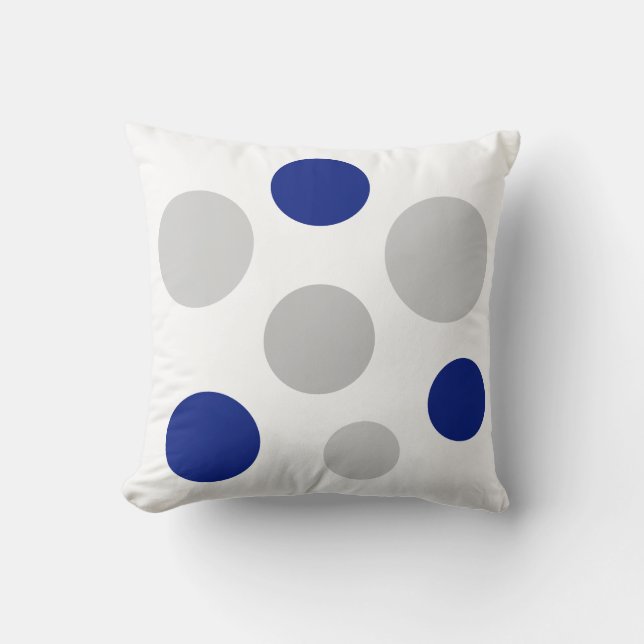 Modern grijs en blauwe cirkels op wit kussen (Voorkant)