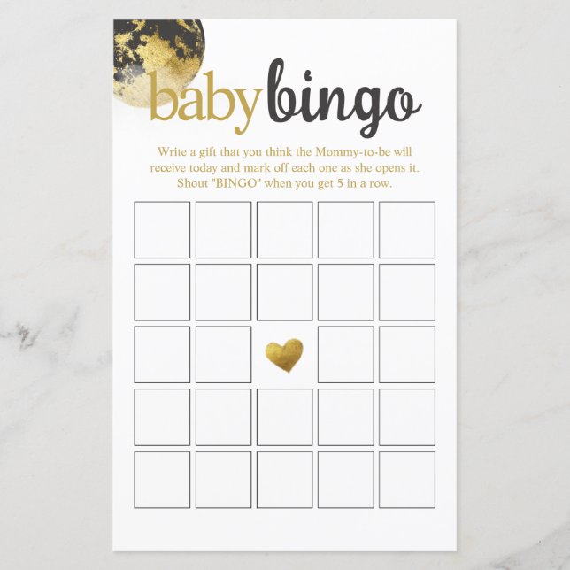 Modern grijs en goud Baby Bingo Baby shower spel (Voorkant)
