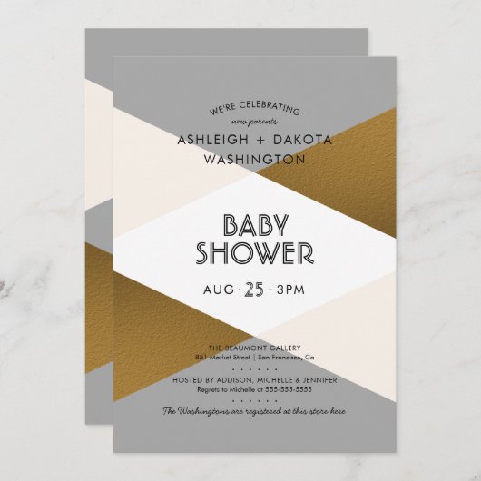 Modern grijs en goudgeometrisch Baby shower Kaart (Voorkant / Achterkant)