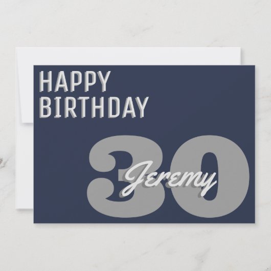 Modern grijs en marineblauw 30ste verjaardag kaart (Voorkant)