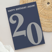 Modern grijs en marineblauw Mannen 20e verjaardag Kaart