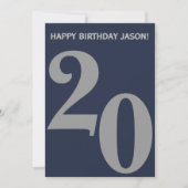Modern grijs en marineblauw Mannen 20e verjaardag Kaart (Voorkant)