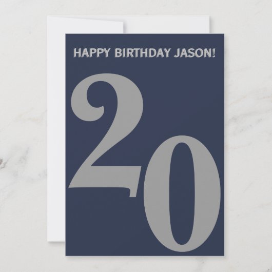 Modern grijs en marineblauw Mannen 20e verjaardag Kaart (Voorkant)