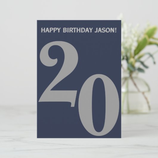 Modern grijs en marineblauw Mannen 20e verjaardag Kaart (Staand voorkant)