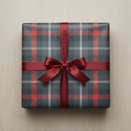 Modern grijs en rood tartan: strak geplakt cadeaupapier