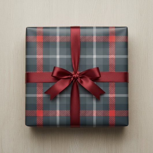 Modern grijs en rood tartan: strak geplakt cadeaupapier