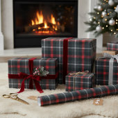Modern grijs en rood tartan: strak geplakt cadeaupapier