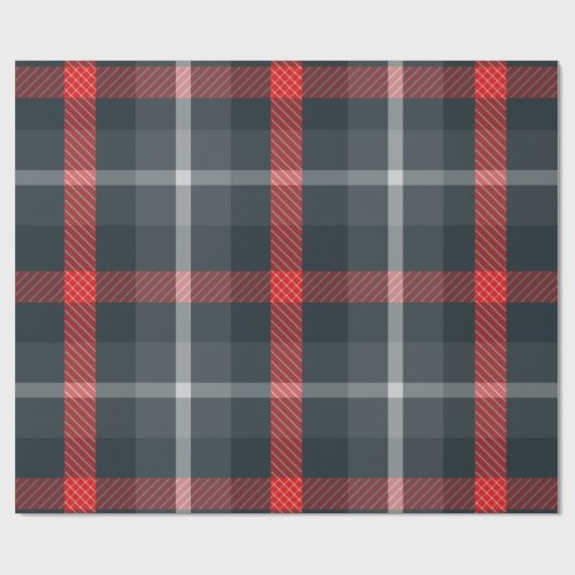 Modern grijs en rood tartan: strak geplakt cadeaupapier (Vlak)