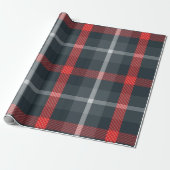 Modern grijs en rood tartan: strak geplakt cadeaupapier (Uitgerold)