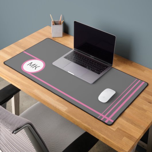 Modern Grijs en Roze Monogram Bureaumat (Kantoor 2)