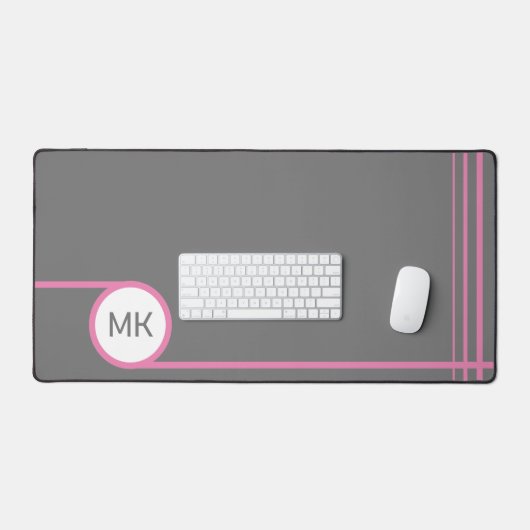 Modern Grijs en Roze Monogram Bureaumat (Keyboard & Muis)