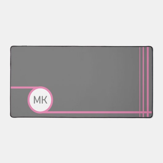 Modern Grijs en Roze Monogram Bureaumat (Voorkant)