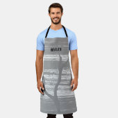 Modern grijs en wit boomtak Monogram Schort (Gedragen)