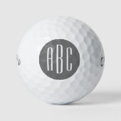 Modern Grijs en Wit Drie Lettermonogram Golfballen (Voorkant)